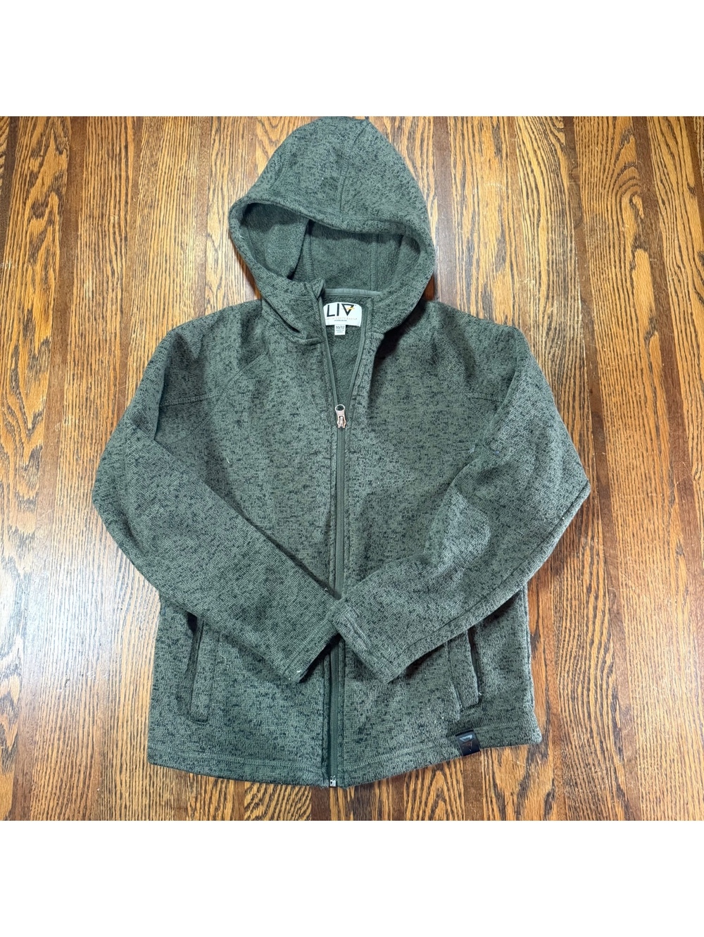 LIV Outdoor Full Zip Sweater Fleece Hoodie Jacket Boys Green Marled Size 10/12